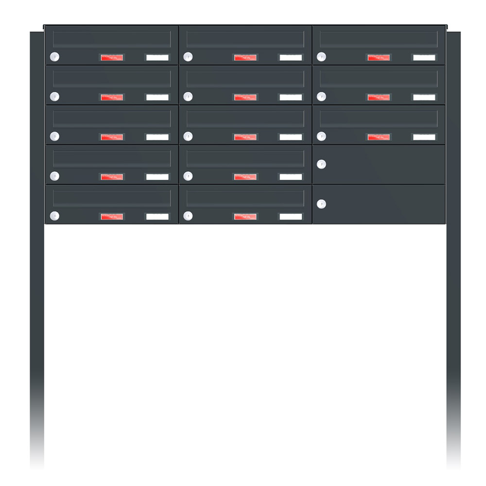 Briefkastenanlage | Freistehend | 13-fach | Waagerecht | Farbe