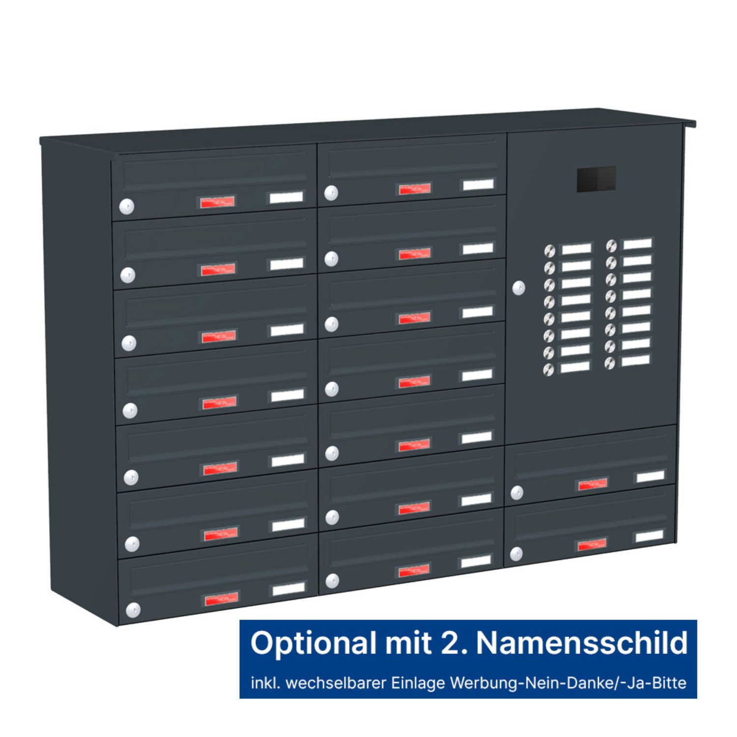 Briefkastenanlage | Aufputz | 16-fach | Waagerecht | Audio | Video | Farbe