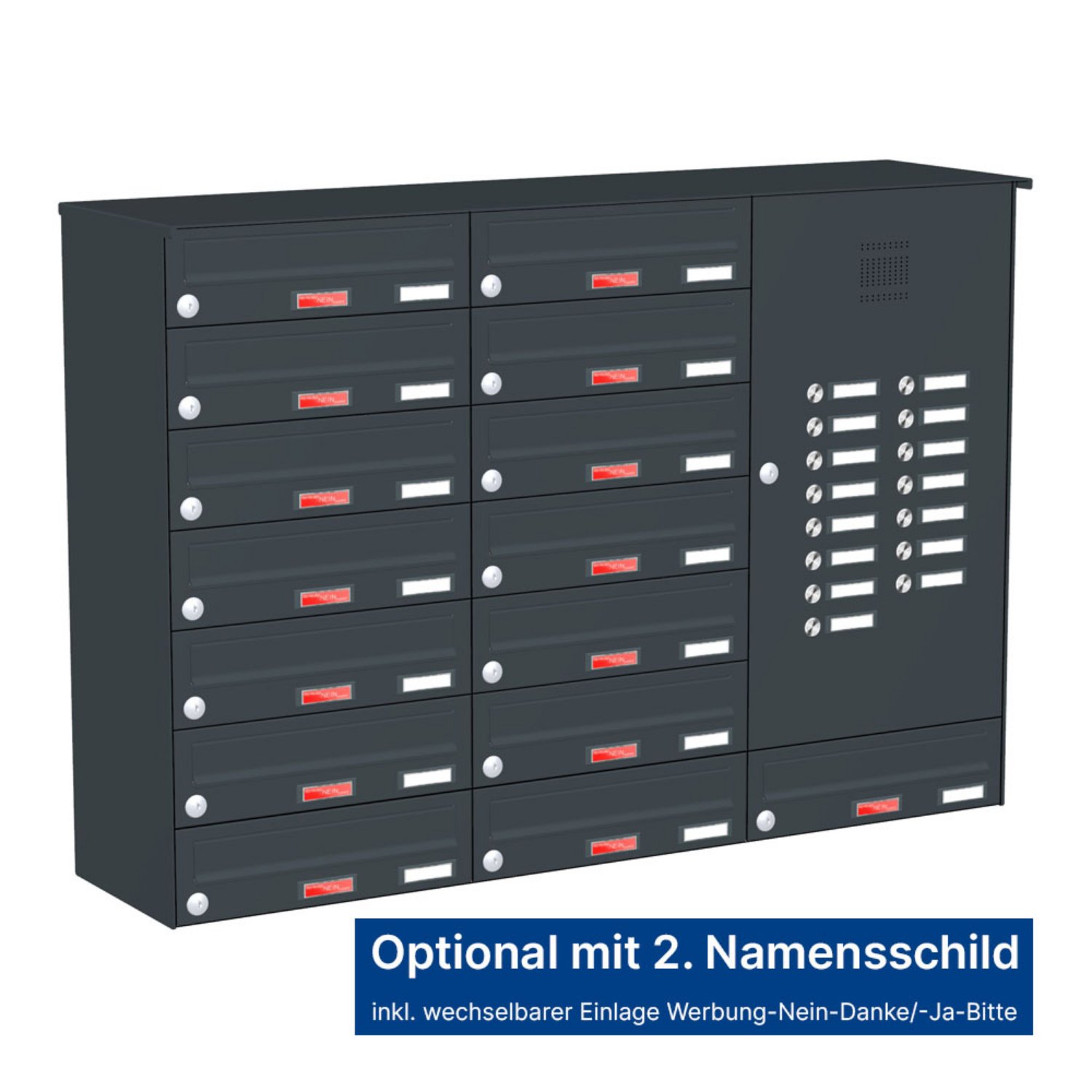 Briefkastenanlage | Aufputz | 15-fach | Waagerecht | Audio | Video | Farbe