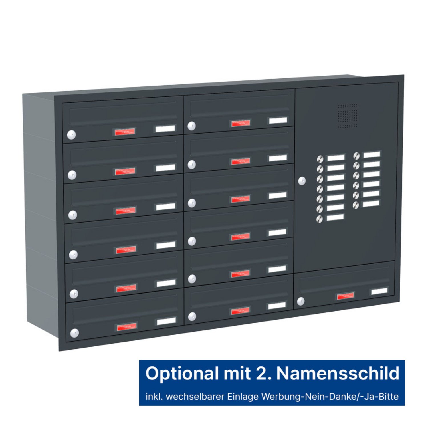Briefkastenanlage | Unterputz | 13-fach | Waagerecht | Audio | Video | Farbe