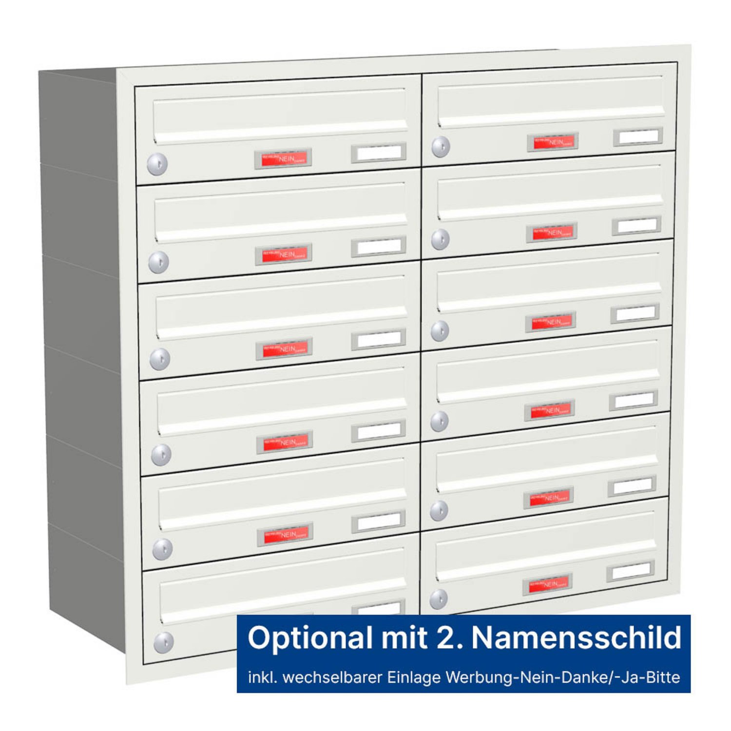 Briefkastenanlage | Unterputz | 12-fach | Waagerecht | Farbe