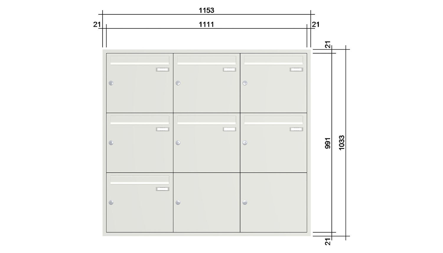 Briefkastenanlage | Unterputz | 7-fach | Senkrecht | Farbe
