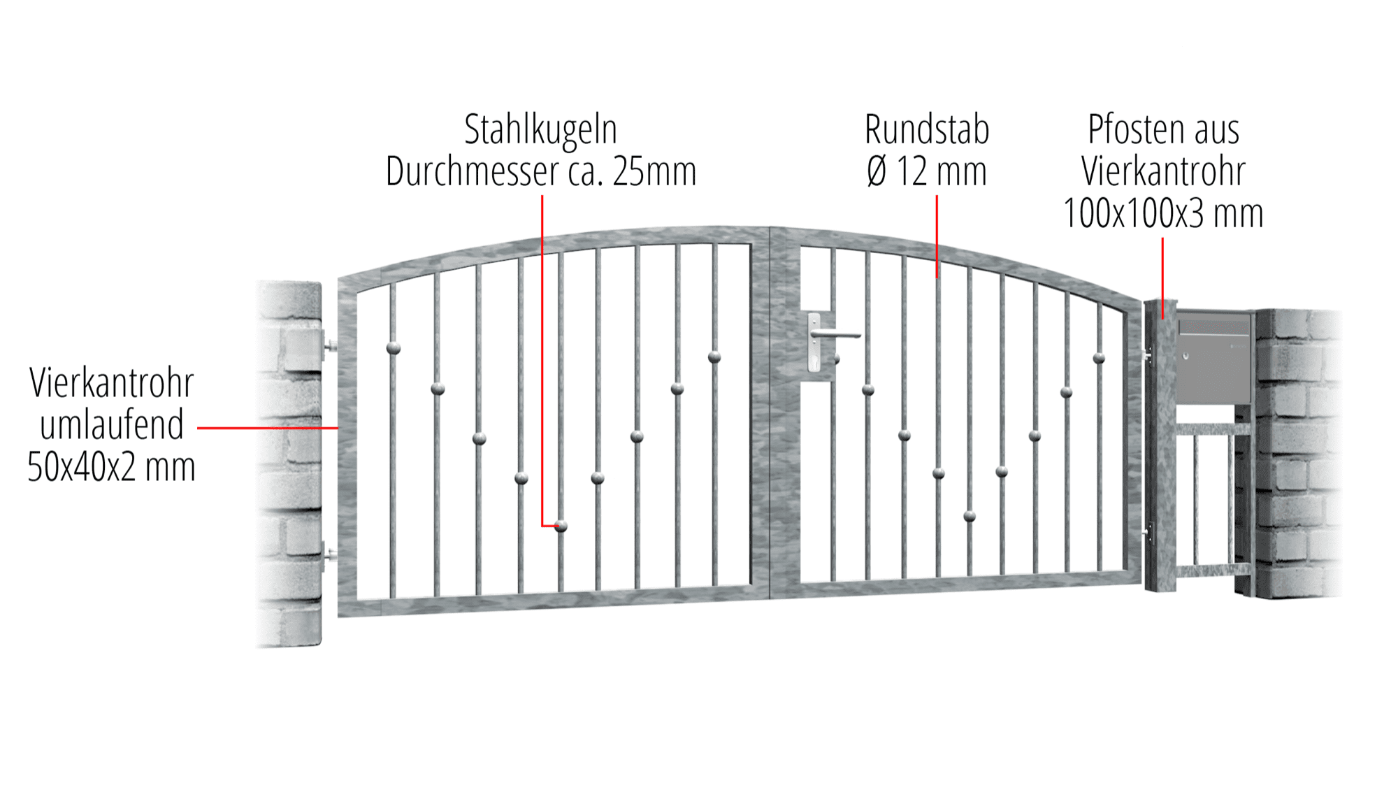 Tuinpoort verzinkt 2-vleugelig V-bal, OB, BK