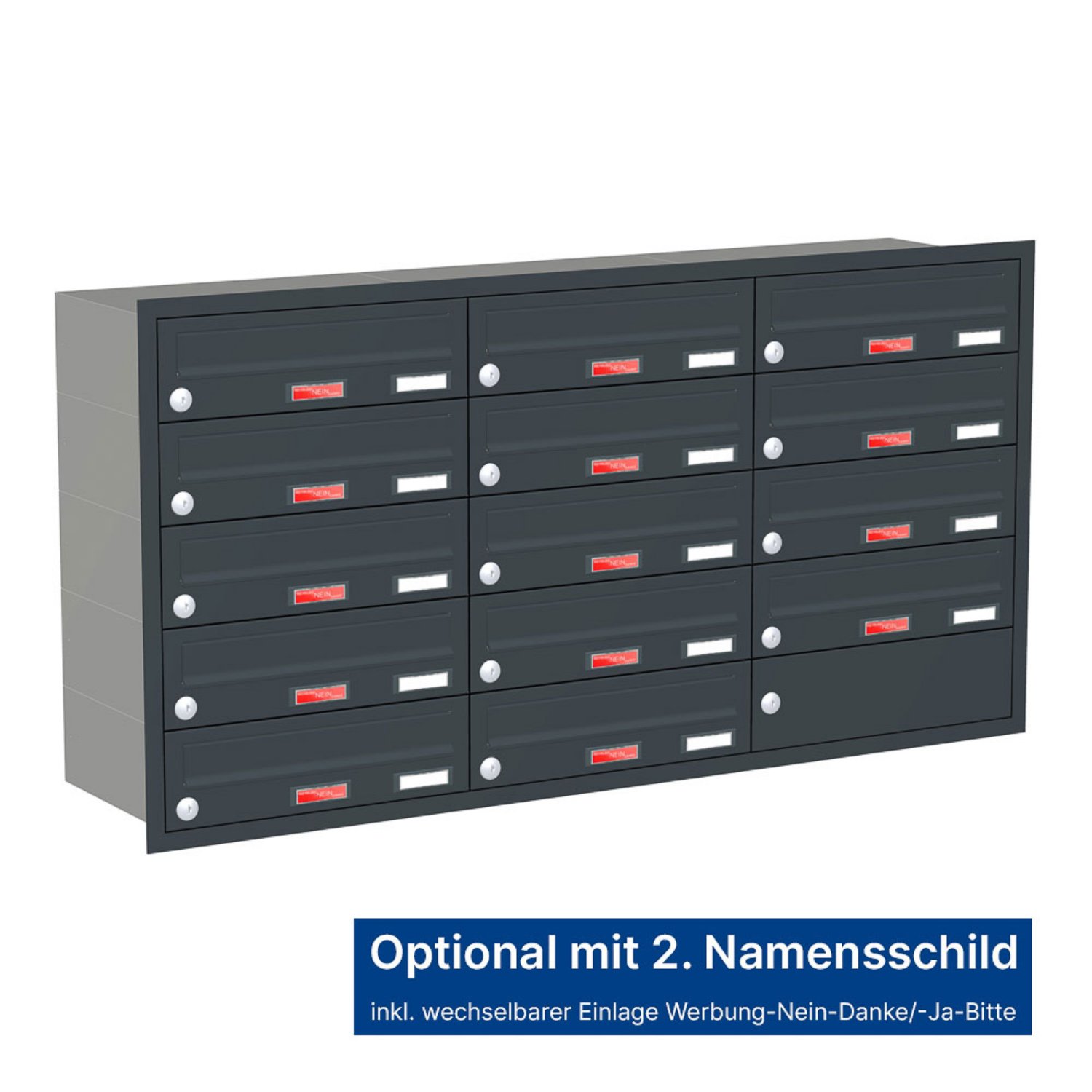 Briefkastenanlage | Unterputz | 14-fach | Waagerecht | Farbe