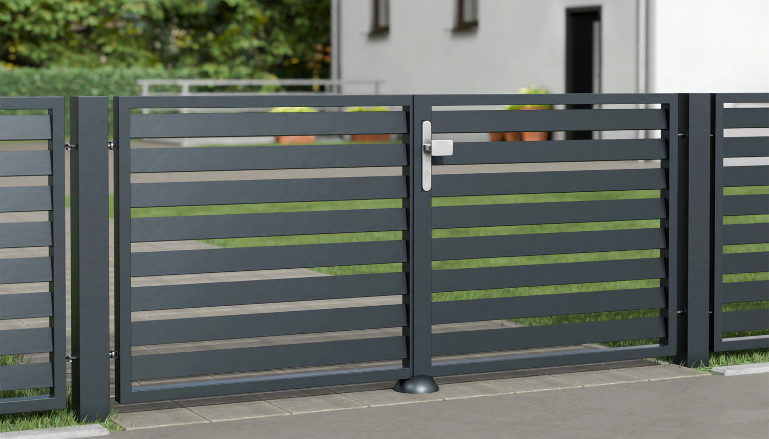 Tuinpoort aluminium 2-vleugelig privacyscherm Lamellen schuin, GE