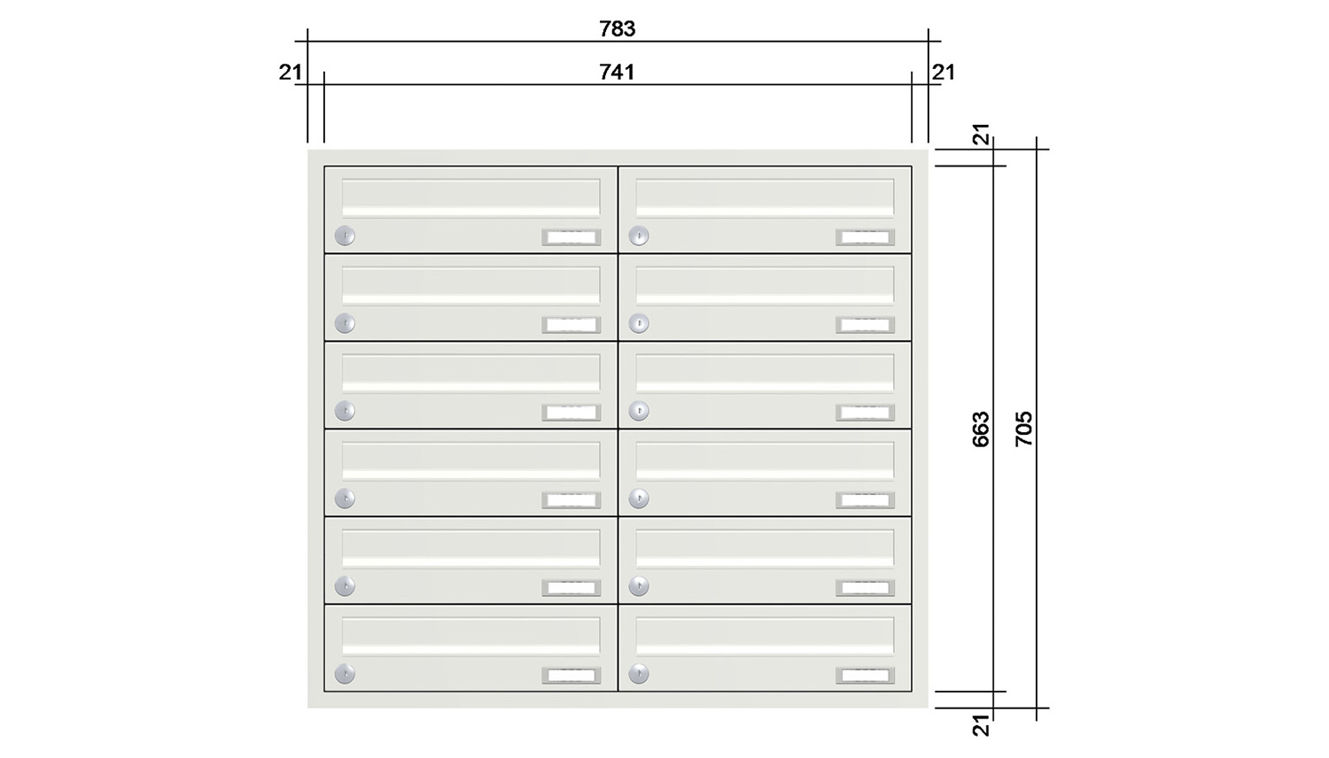 Briefkastenanlage | Unterputz | 12-fach | Waagerecht | Farbe