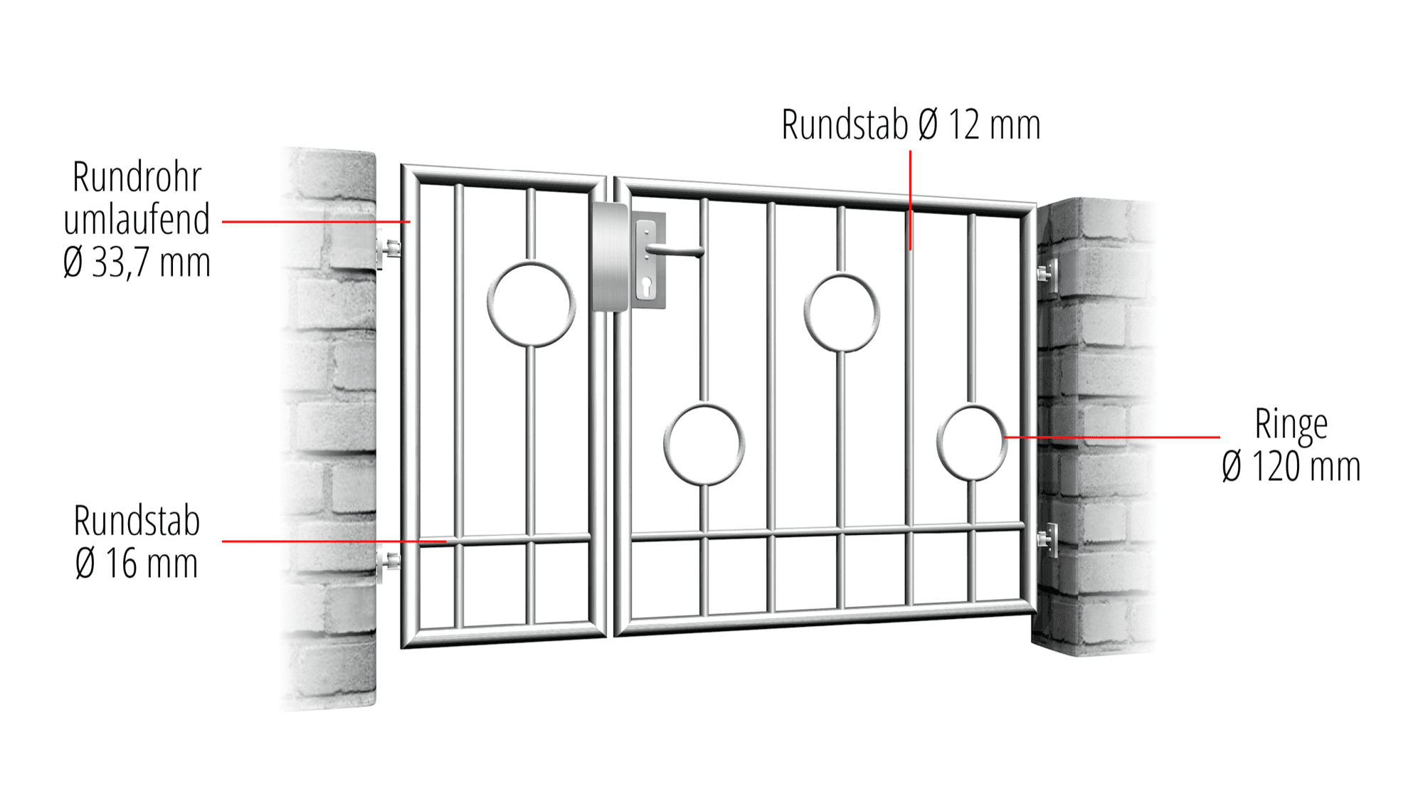 Tuindeur roestvrij staal 2-vleugelige Circle Bar, GE