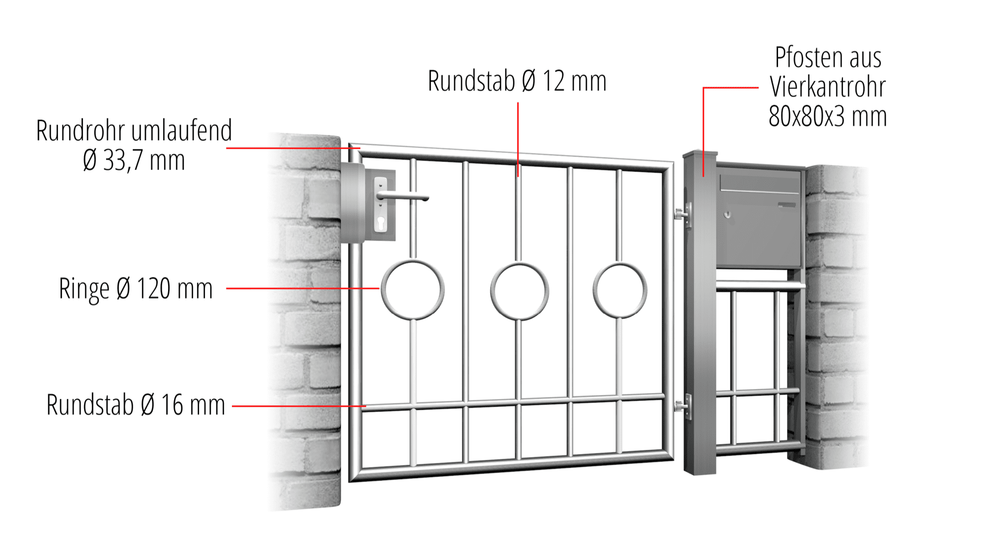 Tuindeur roestvrij staal 1-vleugelig Cirkel Bar 2 centrum, GE, BK