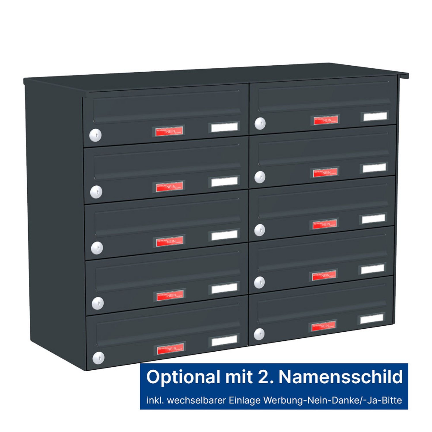 Briefkastenanlage | Aufputz | 10-fach | Waagerecht | Farbe