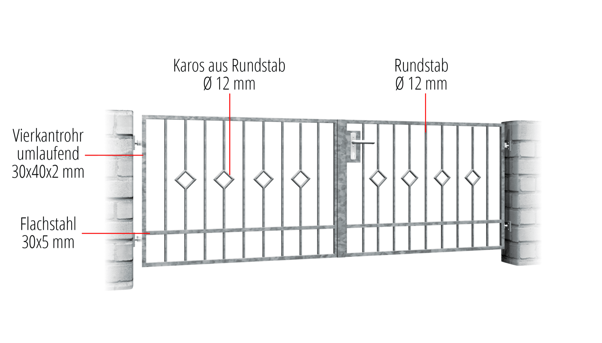 Tuinpoort verzinkte 2-bladige geruite staaf, GE