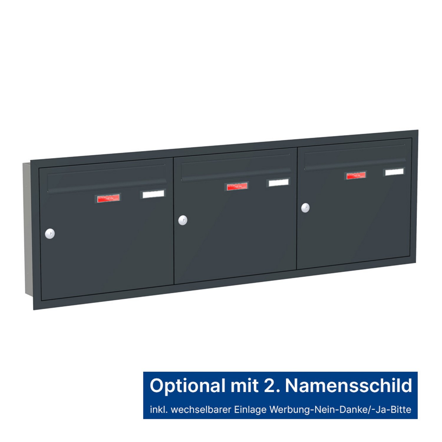 Briefkastenanlage | Unterputz | 3-fach | Senkrecht | Farbe