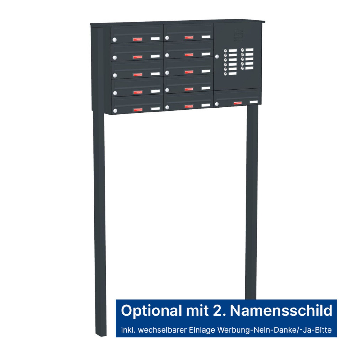 Briefkastenanlage | Freistehend | 11-fach | Waagerecht | Audio | Video | Farbe