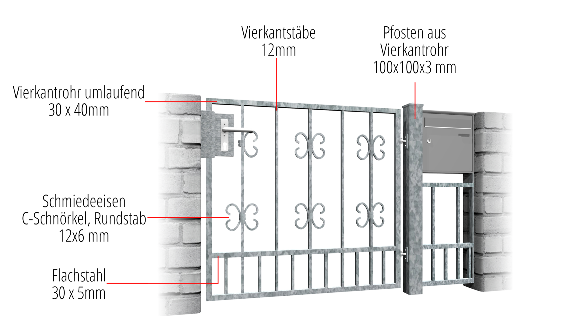 Verzinkte tuindeur 1-vleugelig Barok, GE, BK