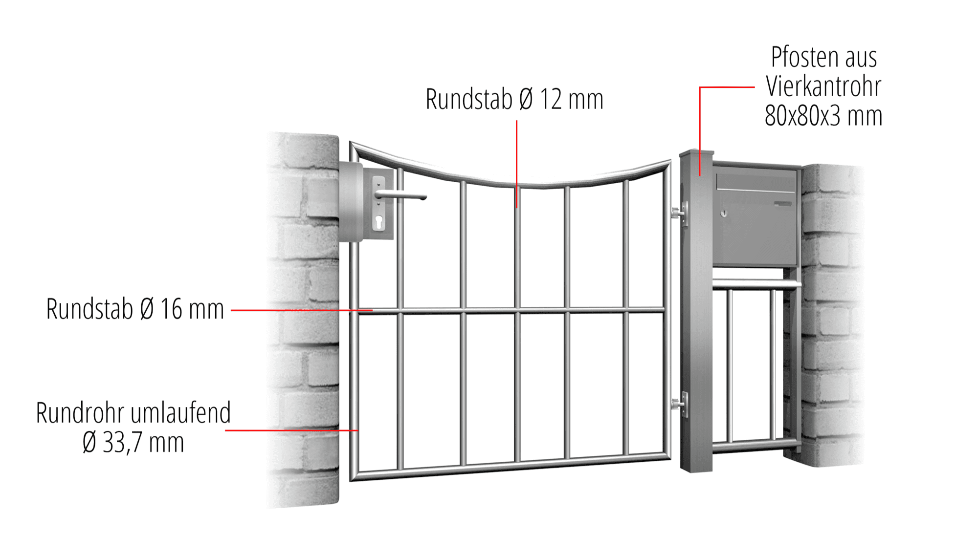 Tuindeur roestvrij staal 1-vleugelig verticale balk, UB, BK