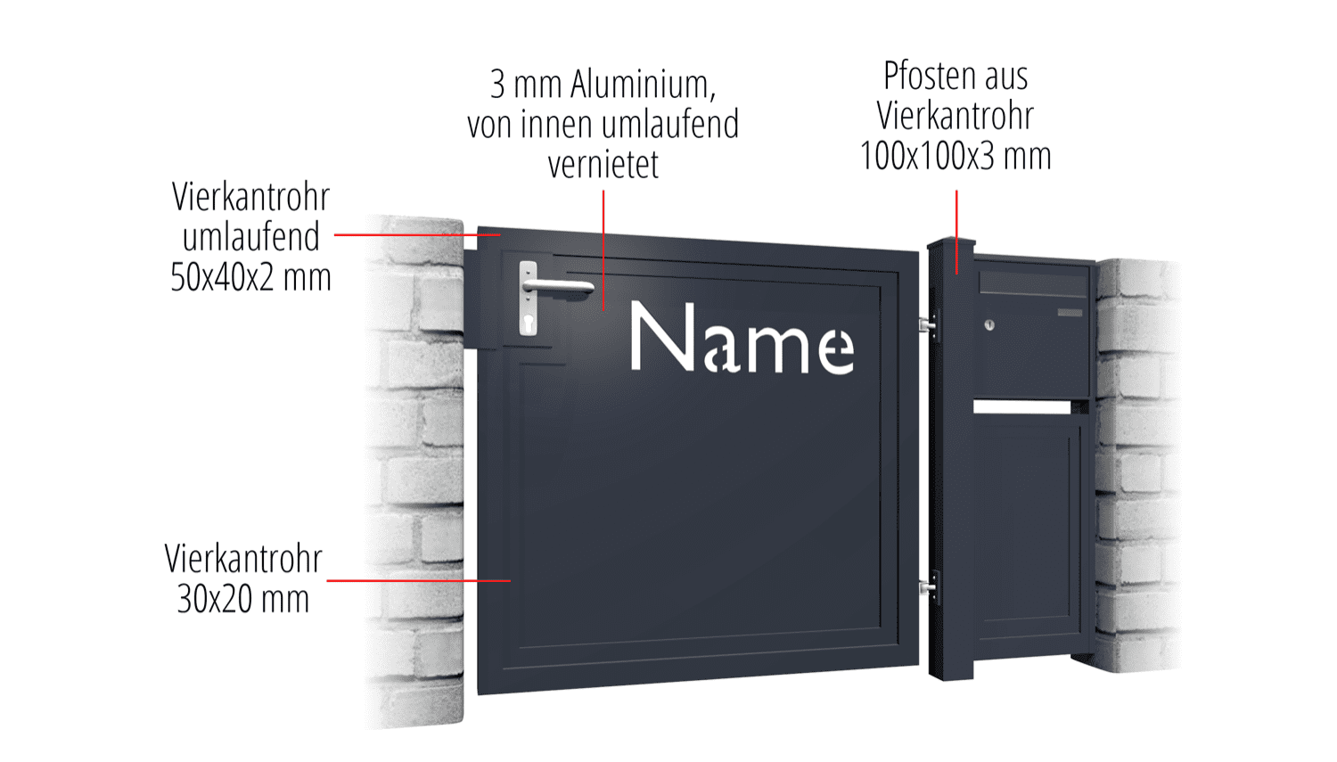 Tuindeur aluminium 1-vleugelig privacyscherm NAM, GE, BK