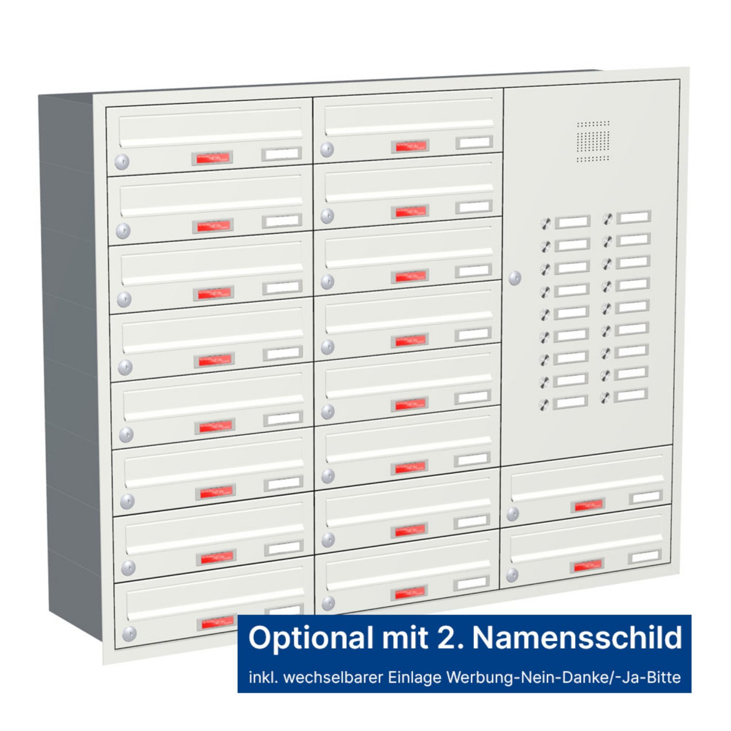 Briefkastenanlage | Unterputz | 18-fach | Waagerecht | Audio | Video | Farbe
