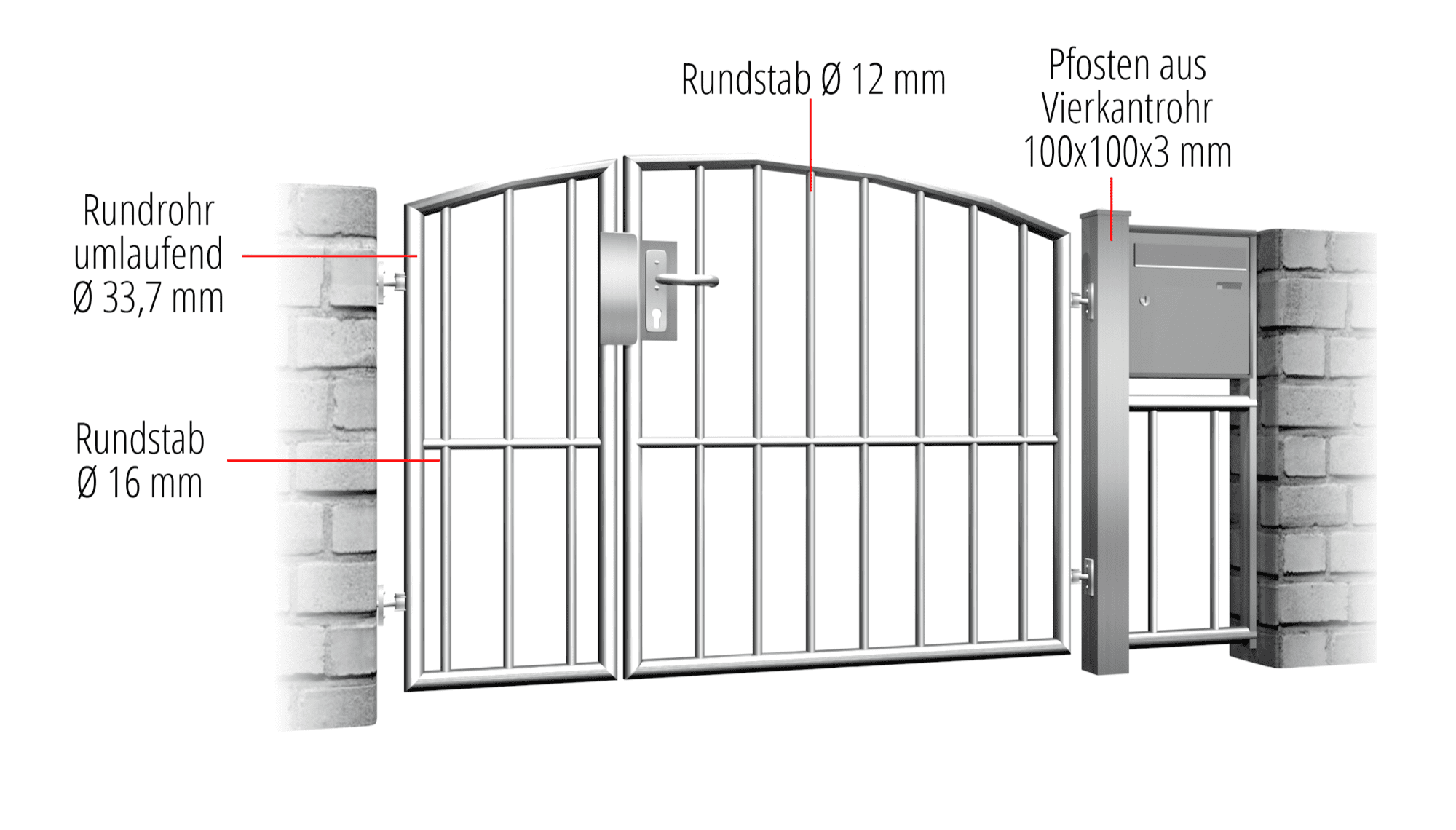 Tuindeur roestvrij staal 2-vleugelig verticale balk, OB, BK