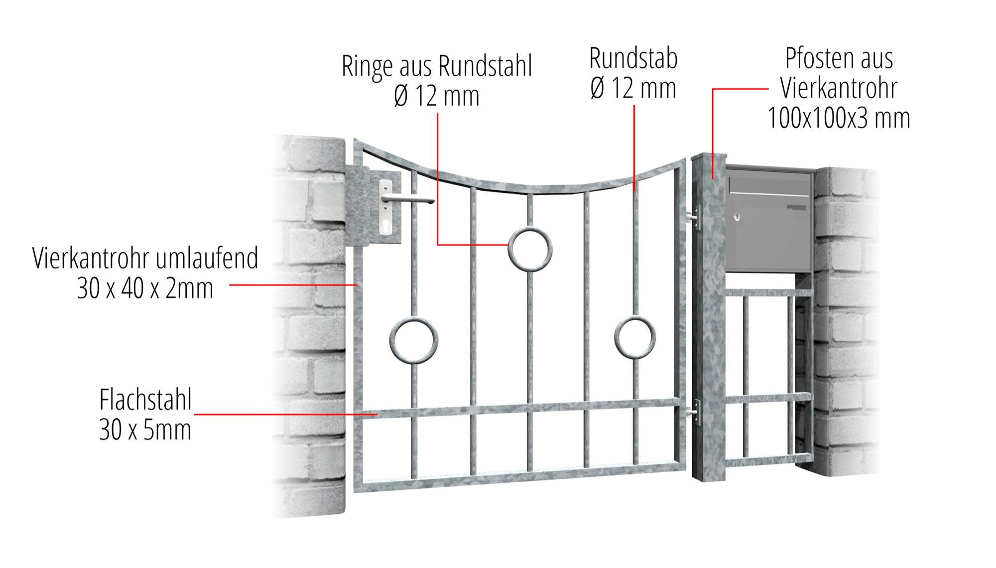 Verzinkte tuindeur 1-vleugelig rond Bar, UB, BK