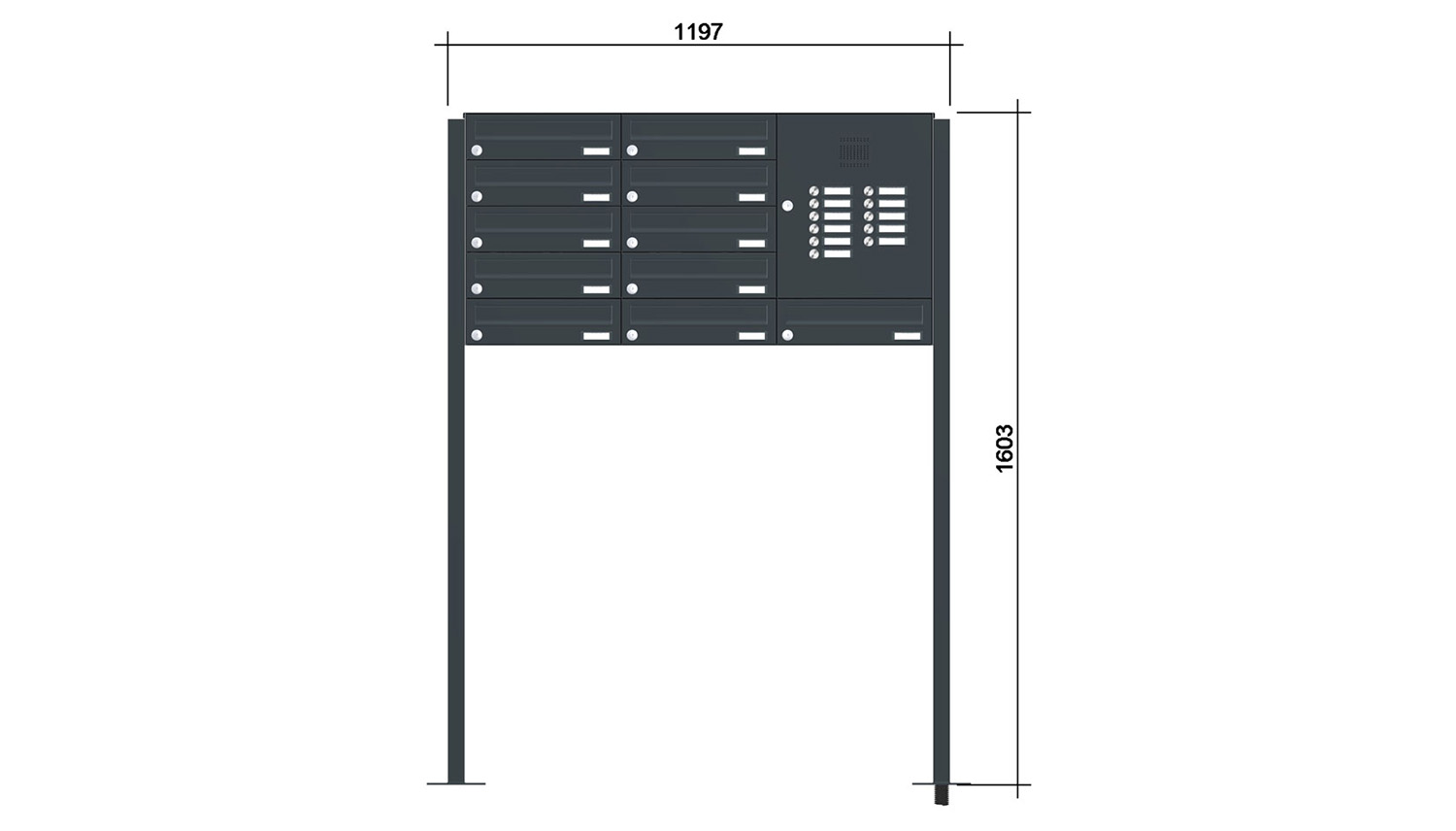 Briefkastenanlage | Freistehend | 11-fach | Waagerecht | Audio | Video | Farbe