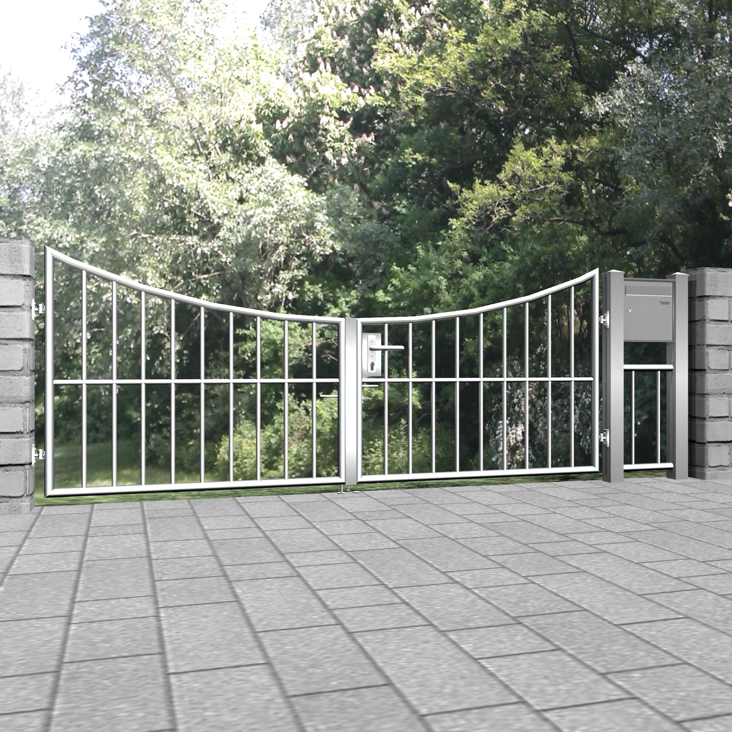 Tuinpoort roestvrij staal 2-vleugelig verticaal spijl, UB, BK