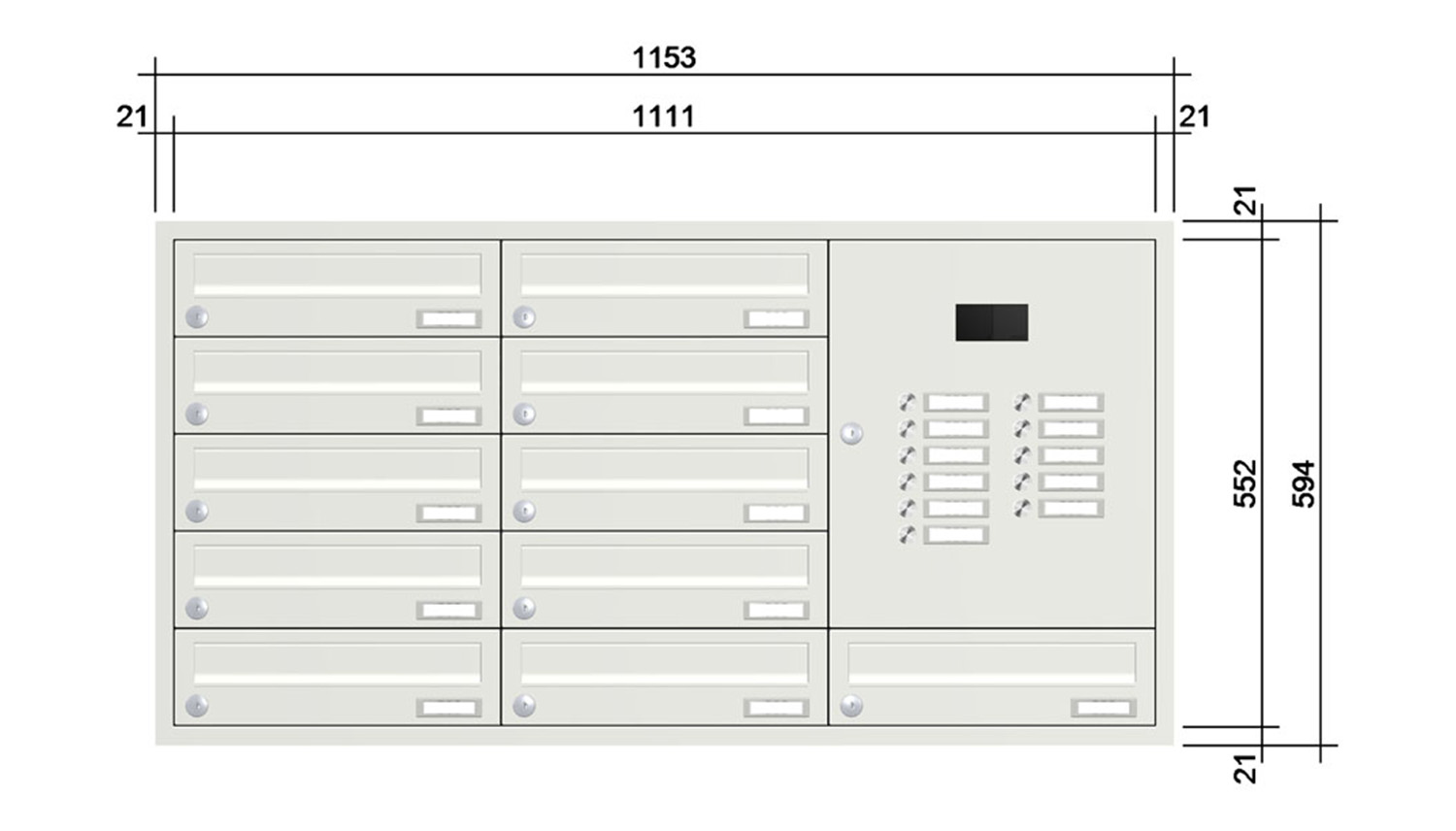 Briefkastenanlage | Unterputz | 11-fach | Waagerecht | Audio | Video | Farbe