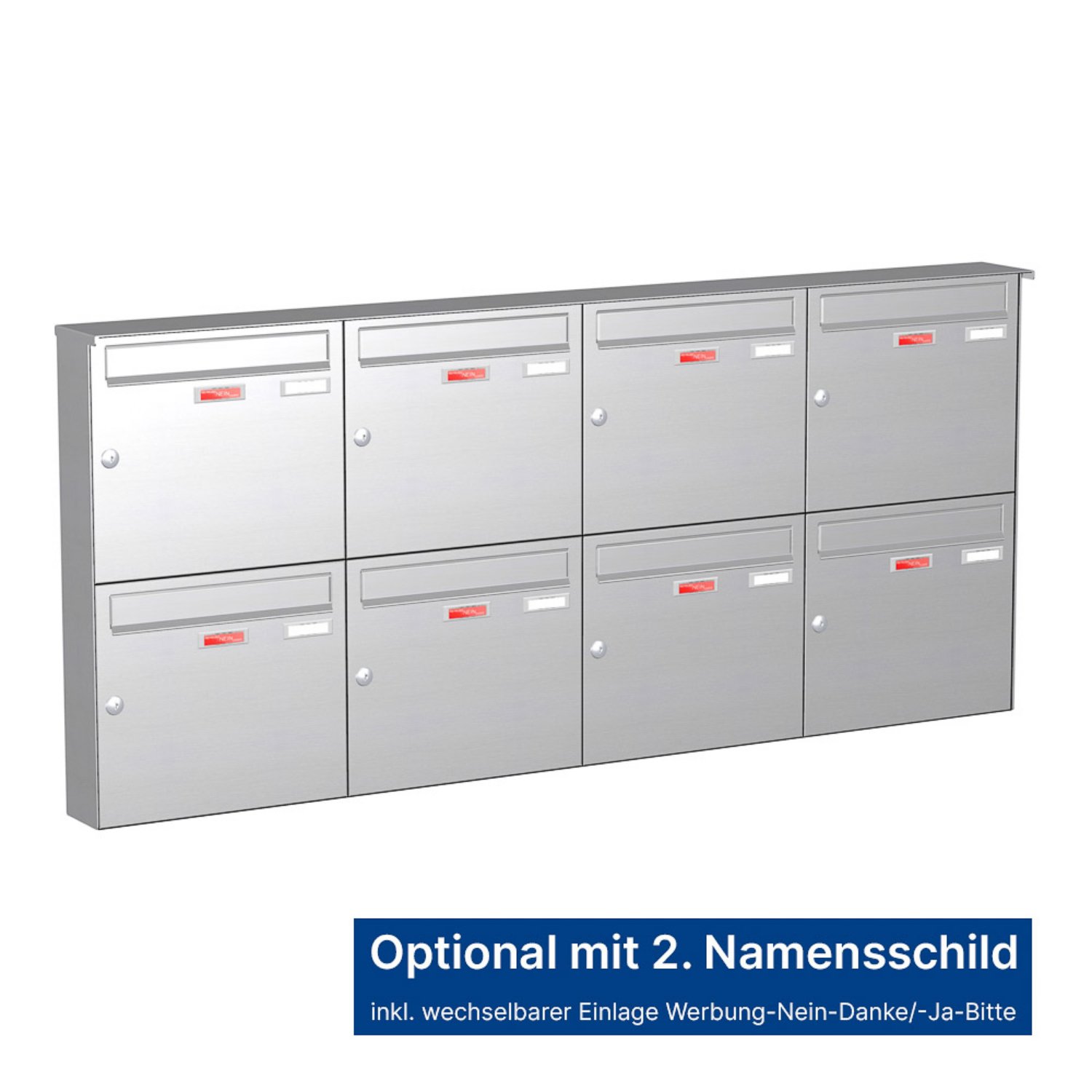 Briefkastenanlage | Aufputz | 8-fach | Senkrecht | Edelstahl