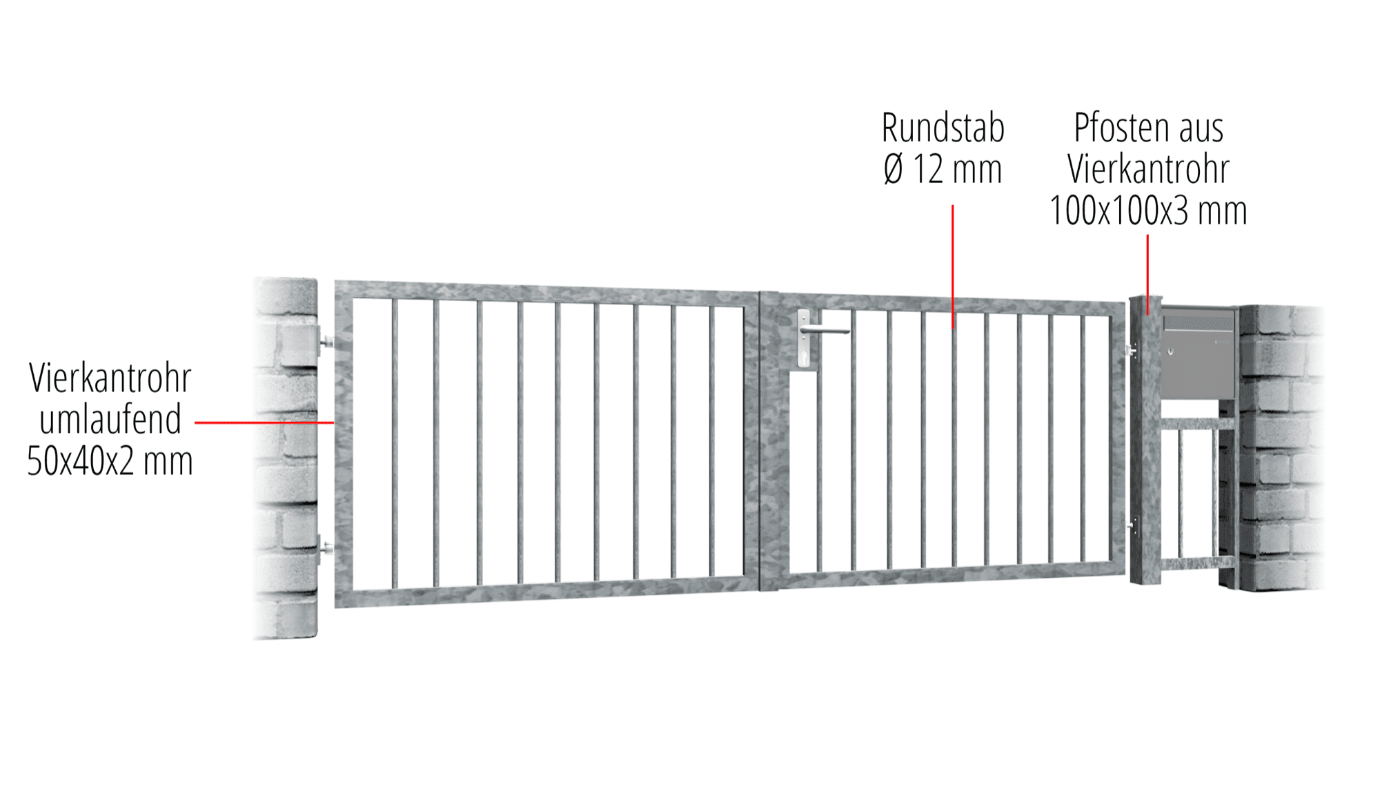 Tuinpoort verzinkt 2-vleugelig Massive 2, GE, BK