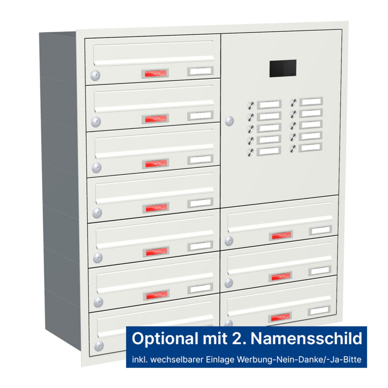 Briefkastenanlage | Unterputz | 10-fach | Waagerecht | Audio | Video | Farbe