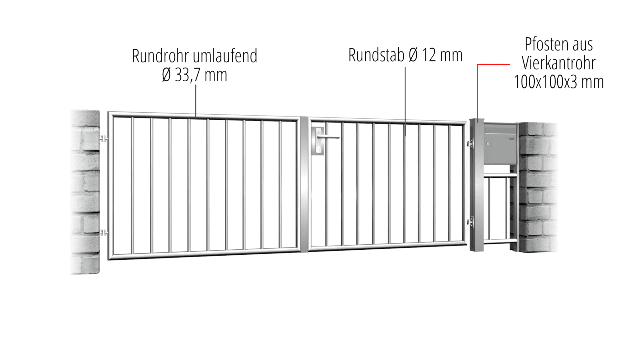 Tuinpoort roestvrij staal 2-vleugelig verticaal spijl 2, GE, BK