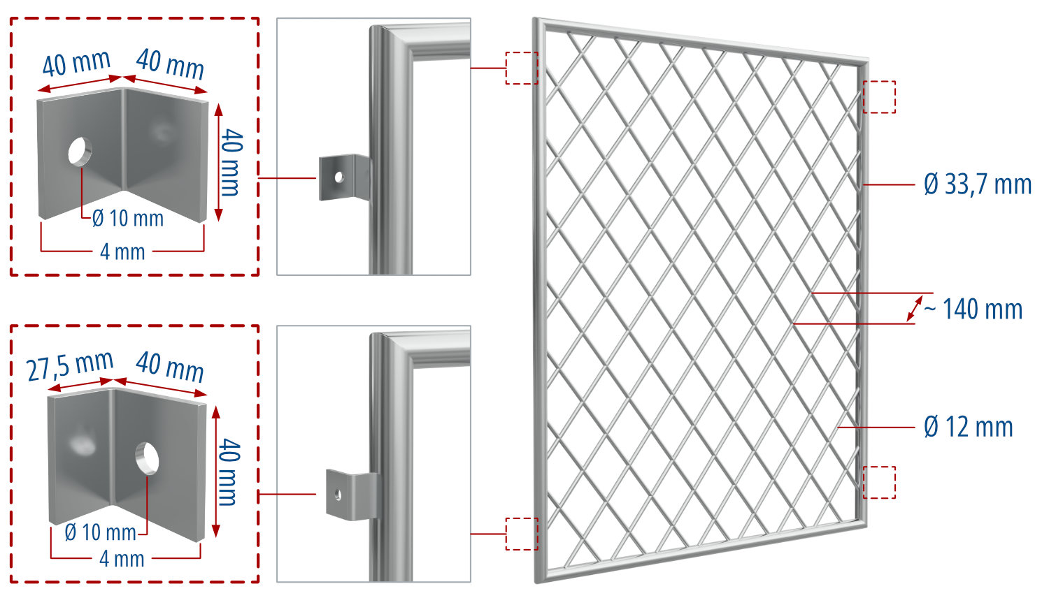 Traliewerk Roestvrij Staal Ruit Ronde Bar