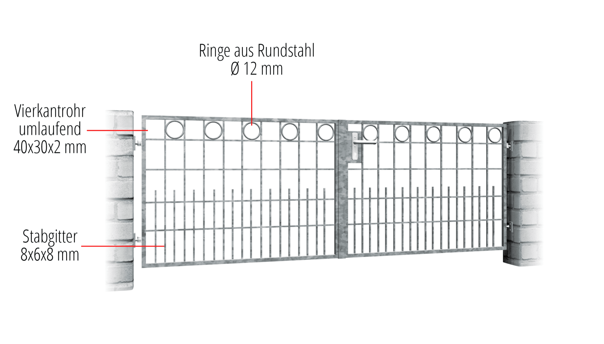 Tuinpoort verzinkt 2-vleugelig ringrij, GE