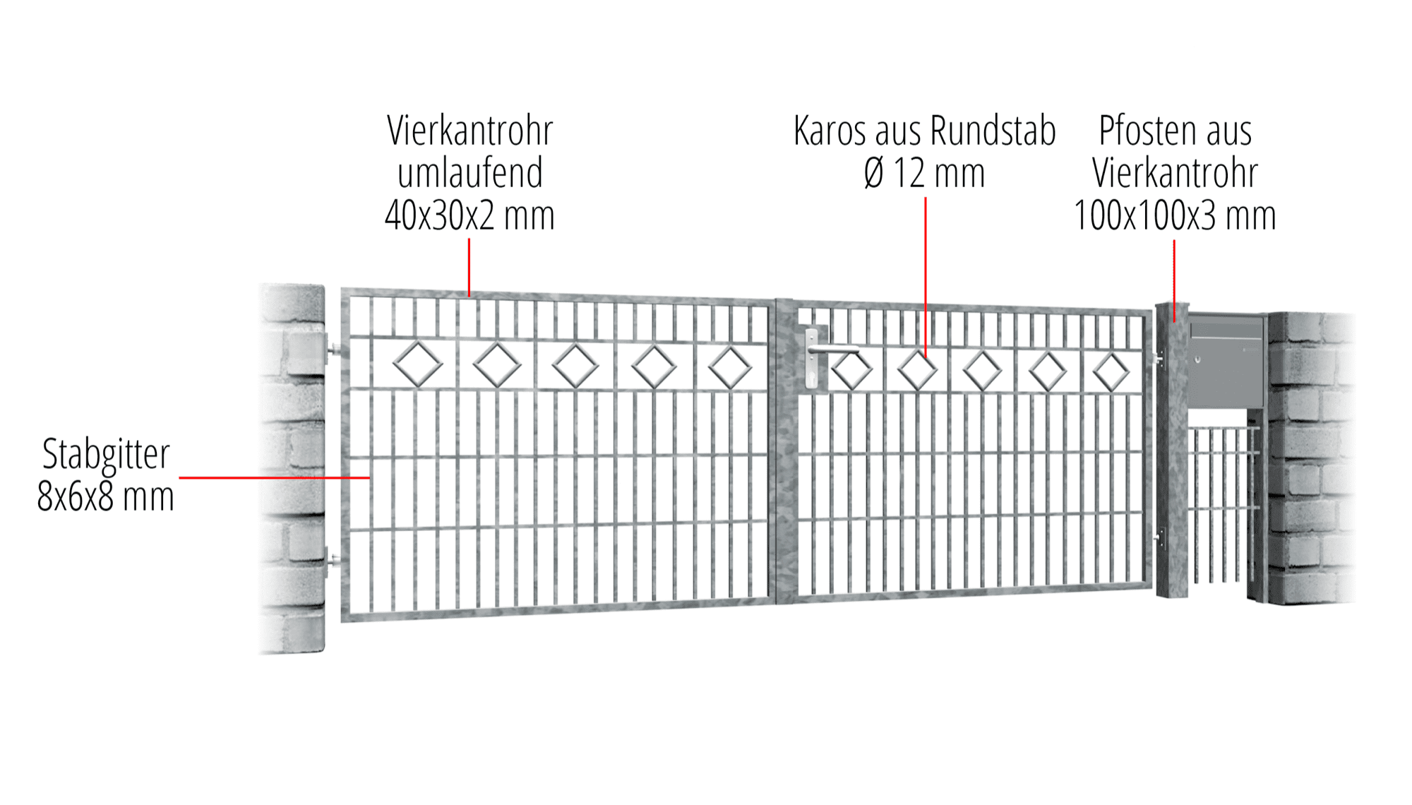 Verzinkte tuinpoort 2-vleugelig Karo serie, GE, BK