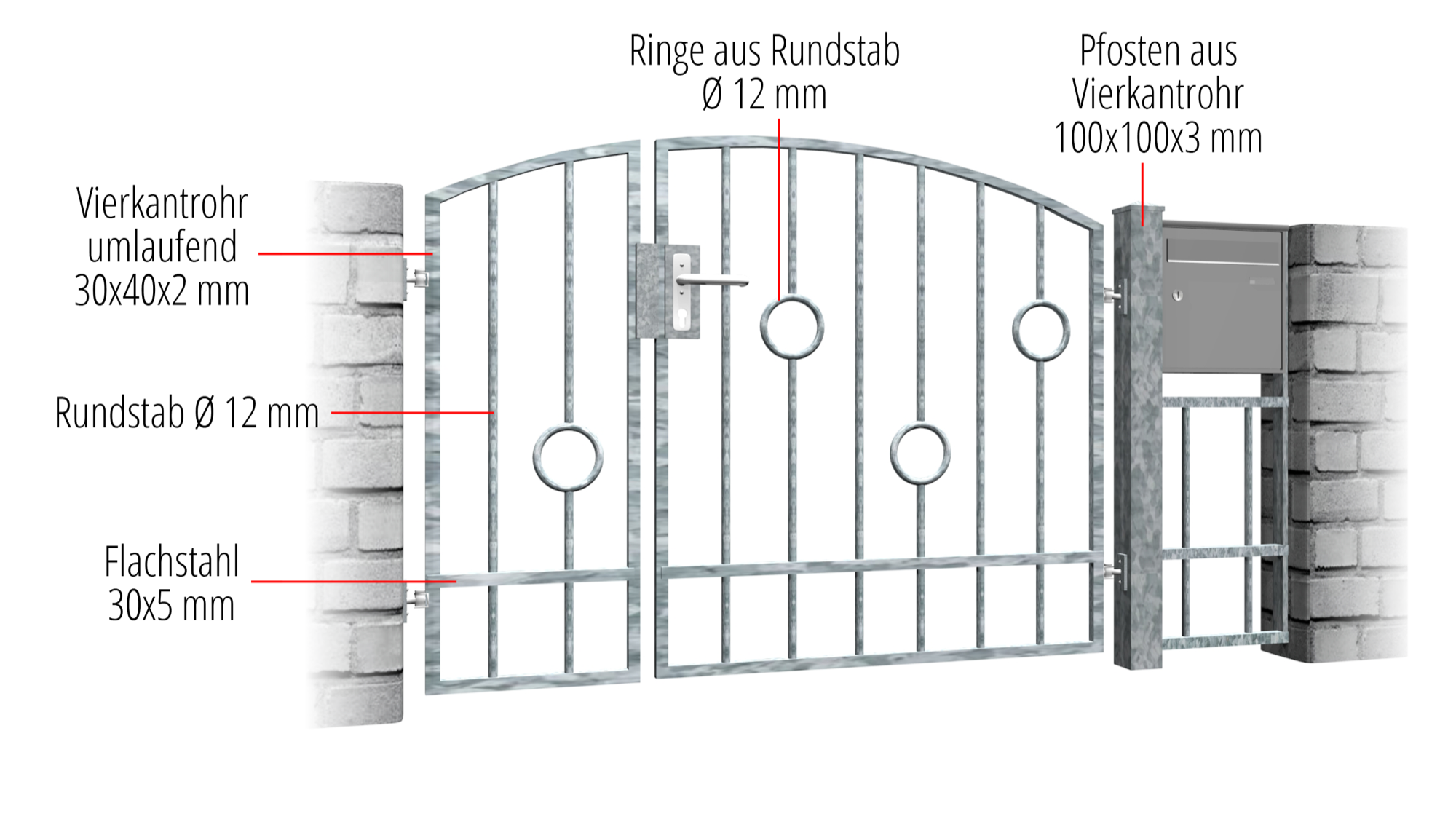 Tuindeur verzinkt 2-vleugelig cirkelijzer, OB, BK