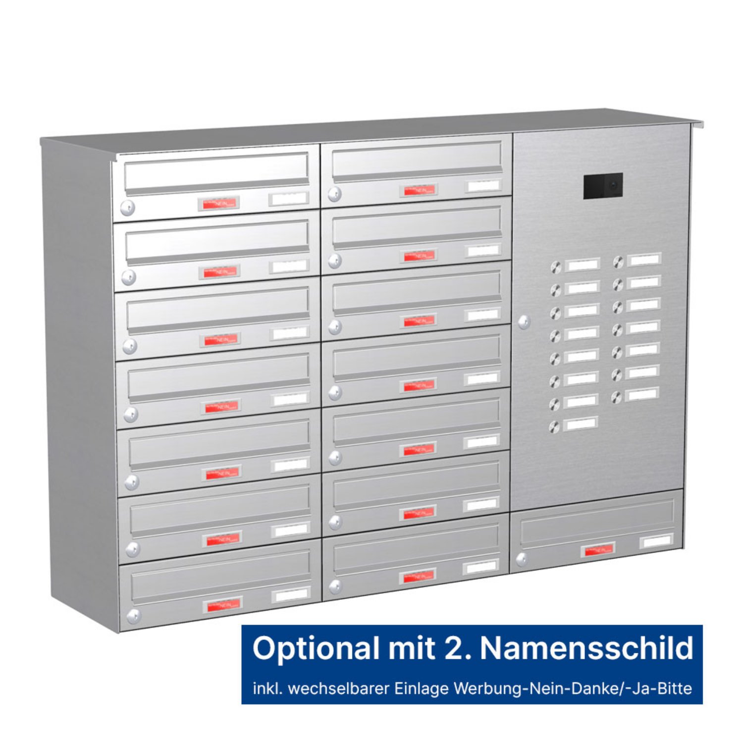 Briefkastenanlage | Aufputz | 15-fach | Waagerecht | Audio | Video | Edelstahl