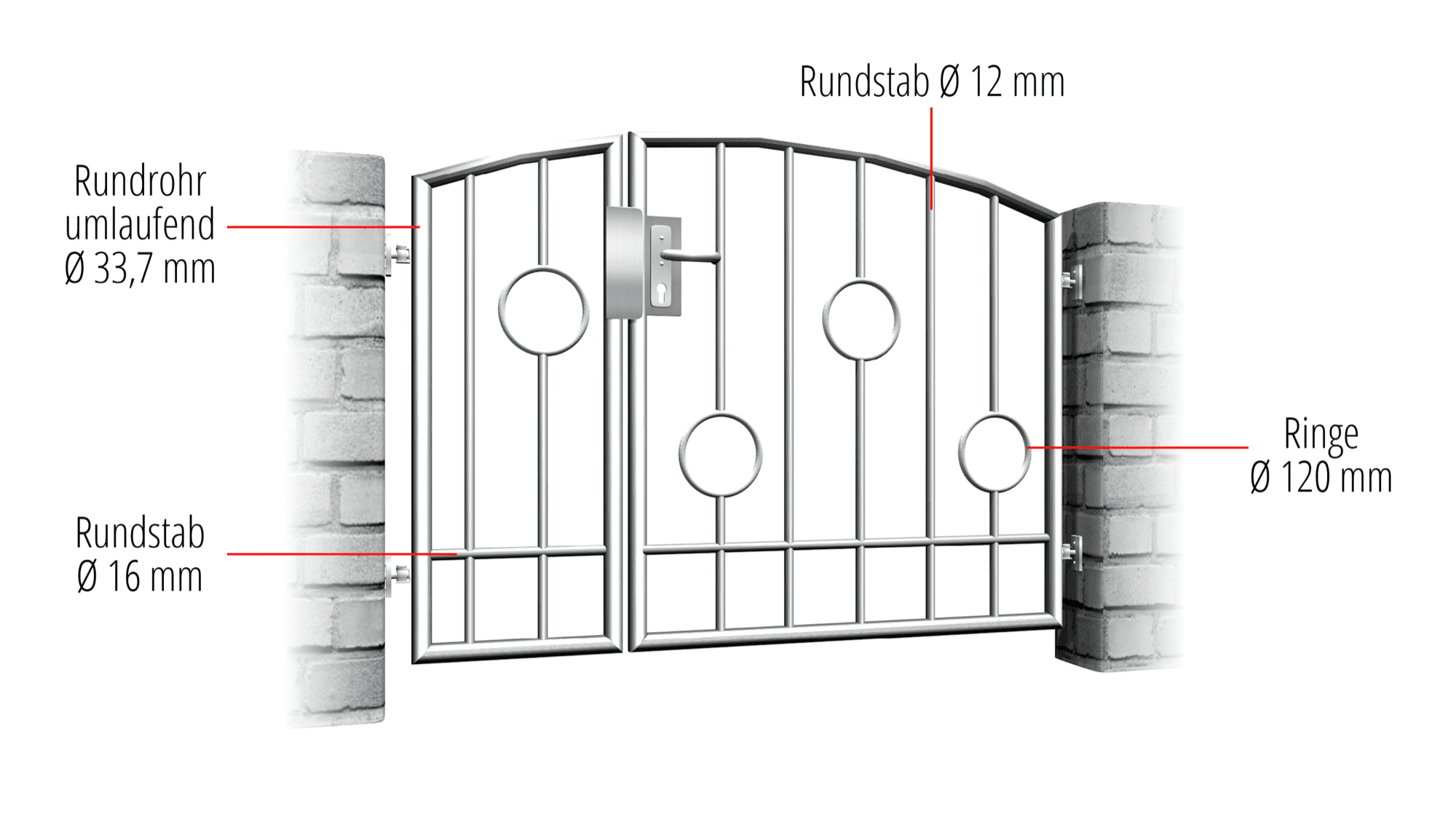 Tuindeur roestvrij staal 2-vleugelig cirkel bar, OB