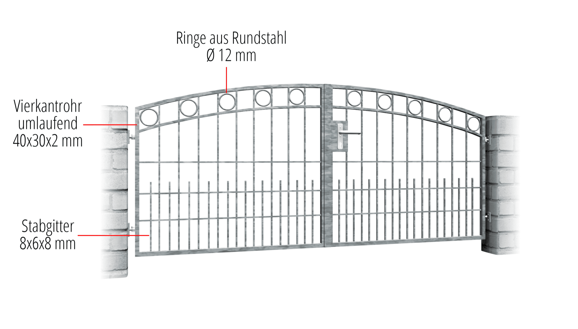 Tuinpoort verzinkt 2-vleugelige ringrij, OB