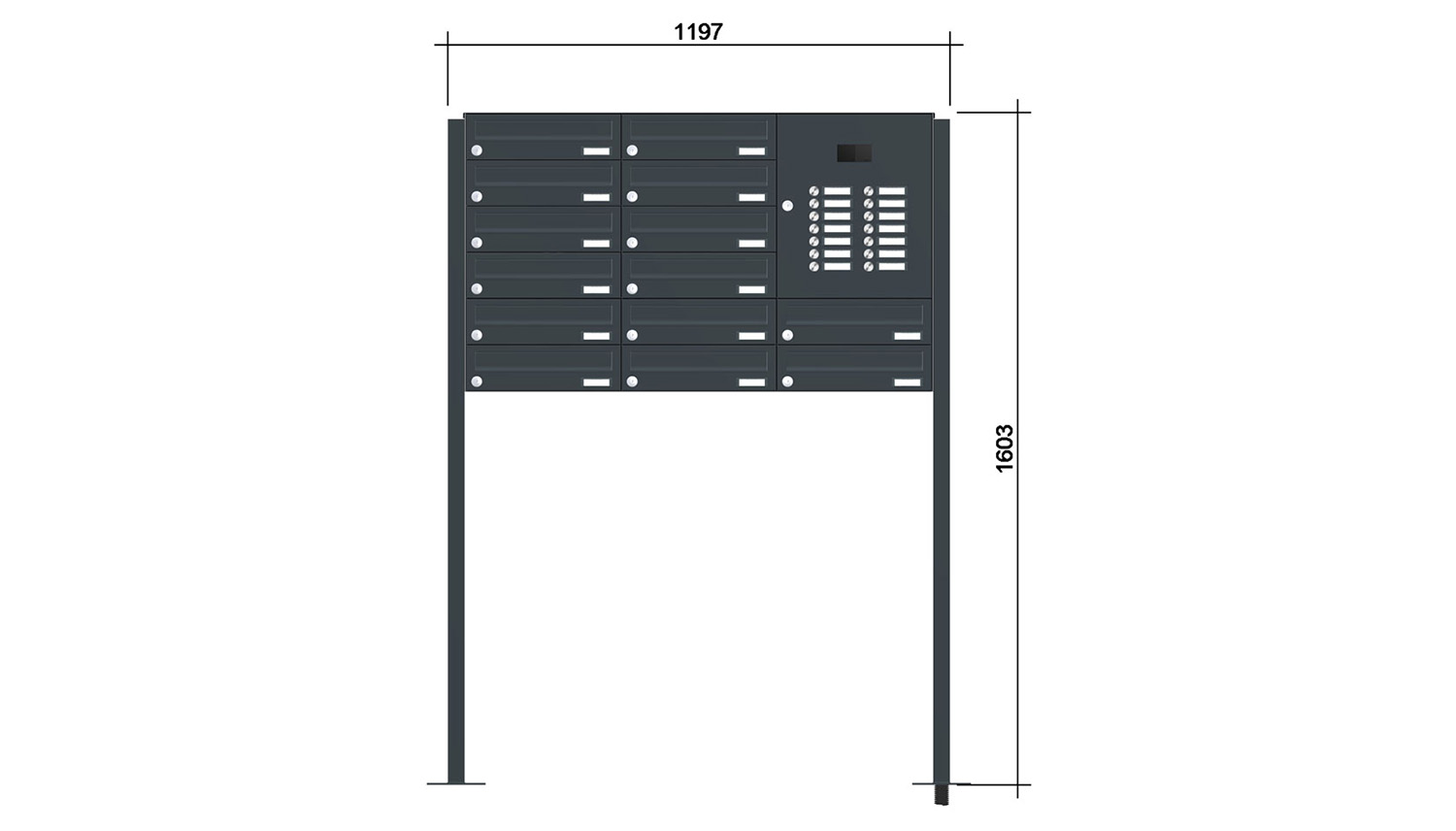 Briefkastenanlage | Freistehend | 14-fach | Waagerecht | Audio | Video | Farbe