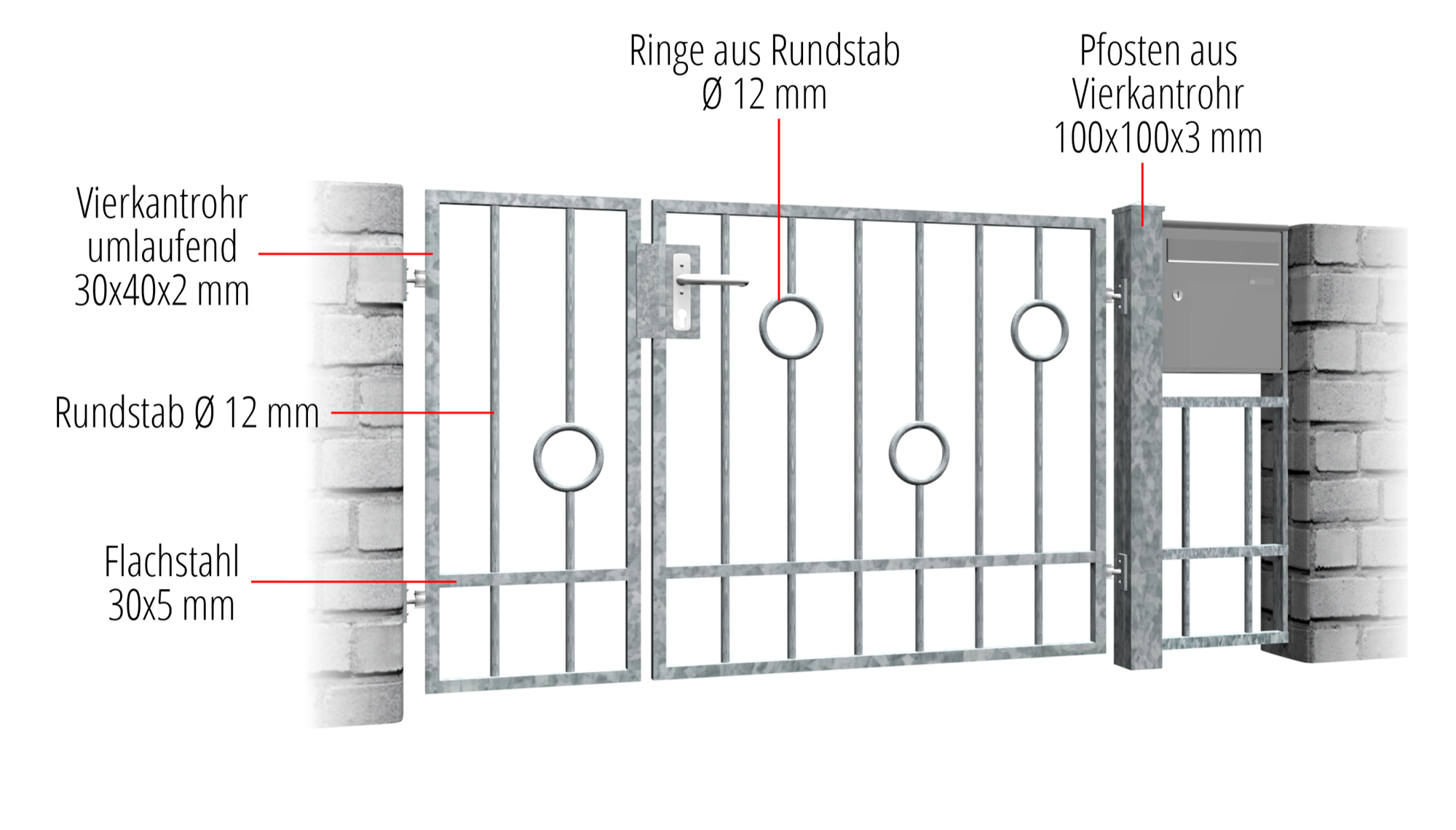 Tuindeur verzinkt 2-vleugelig cirkelijzer, GE, BK