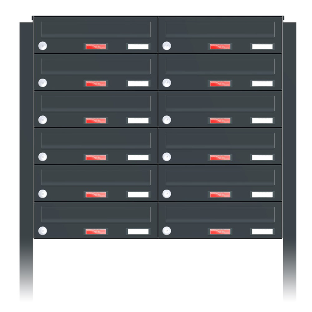 Briefkastenanlage | Freistehend | 12-fach | Waagerecht | Farbe