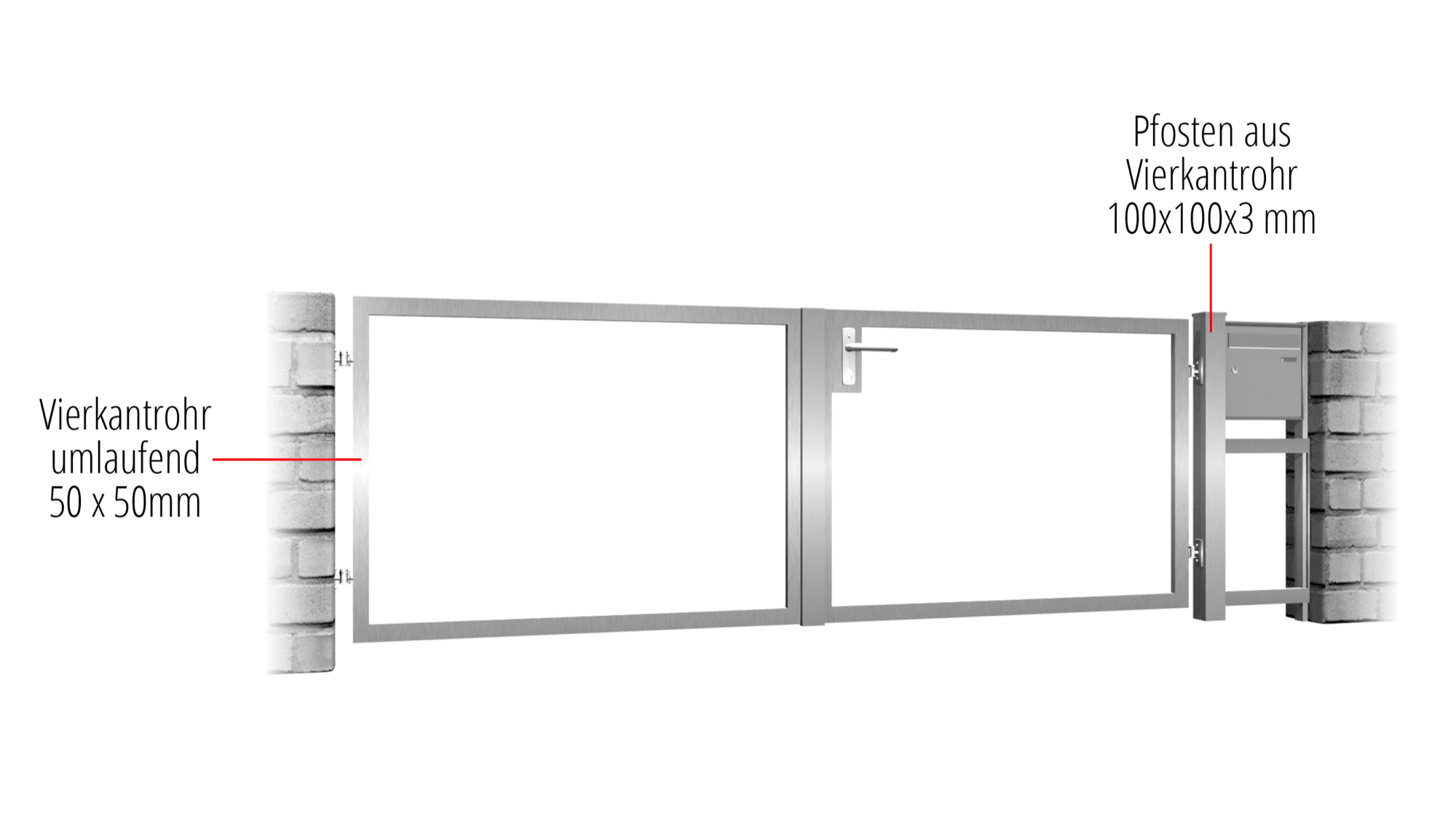 Tuinpoort roestvrij staal 2-vleugelig eigen invulling, GE, BK