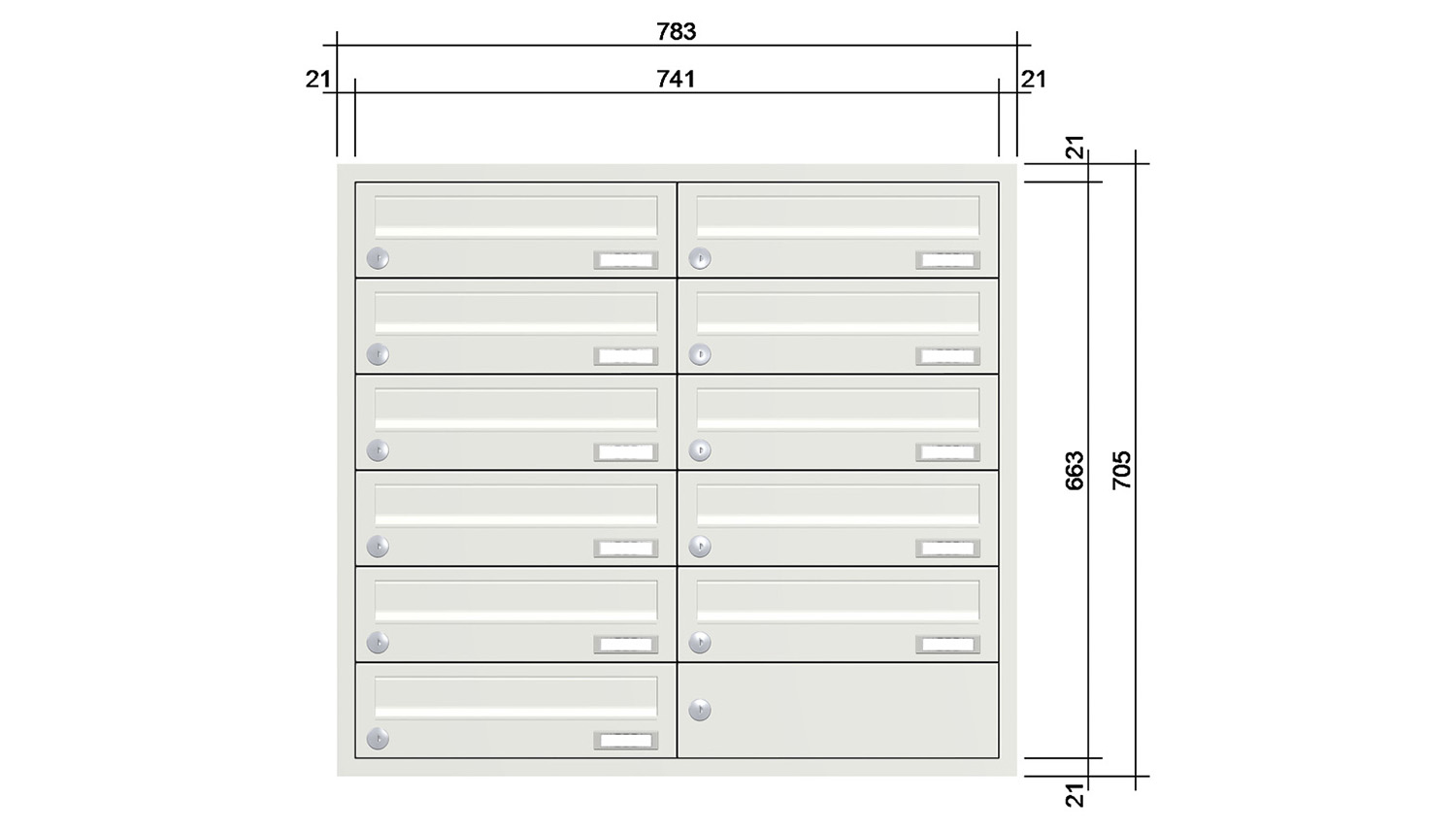 Briefkastenanlage | Unterputz | 11-fach | Waagerecht | Farbe
