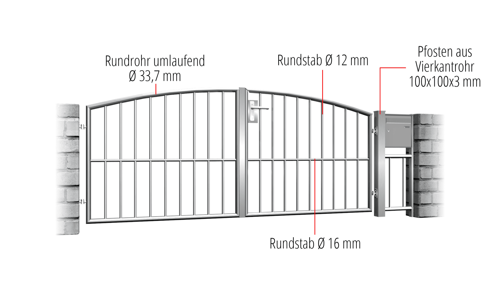 Tuinpoort roestvrij staal 2-vleugelig verticaal spijl, OB, BK