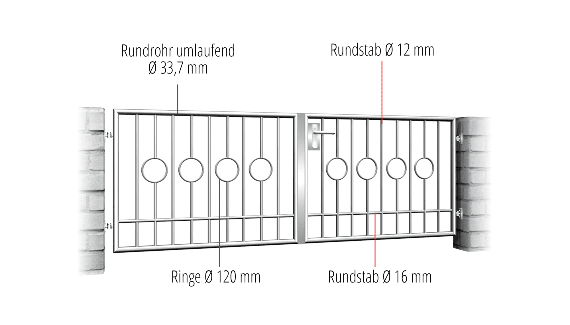 Tuinpoort roestvrij staal 2-vleugelig Cirkelbar 2 Centrum, GE