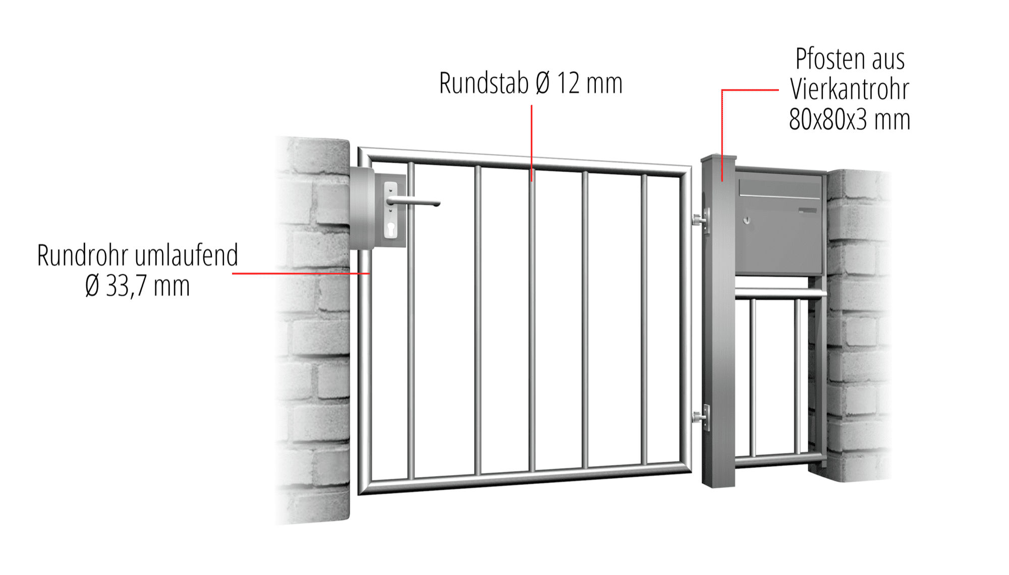 Tuindeur roestvrij staal 1-vleugelig verticale balk 2, GE, BK