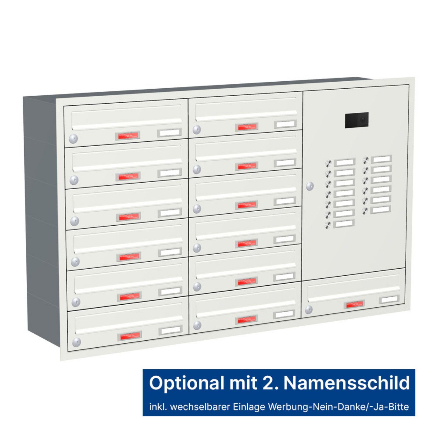 Briefkastenanlage | Unterputz | 13-fach | Waagerecht | Audio | Video | Farbe