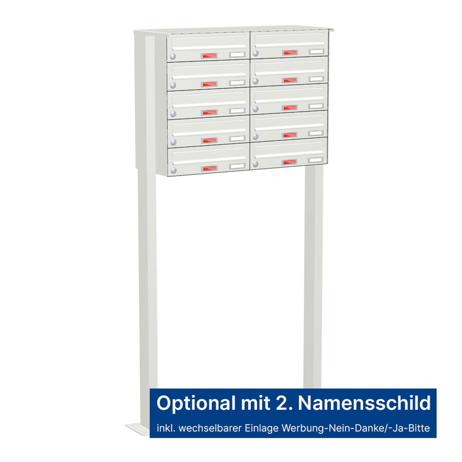 Briefkastenanlage | Freistehend | 10-fach | Waagerecht | Farbe