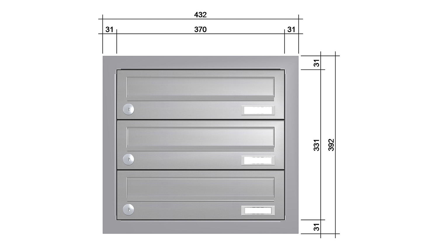 Briefkastenanlage | Unterputz | 3-fach | Waagerecht | Edelstahl