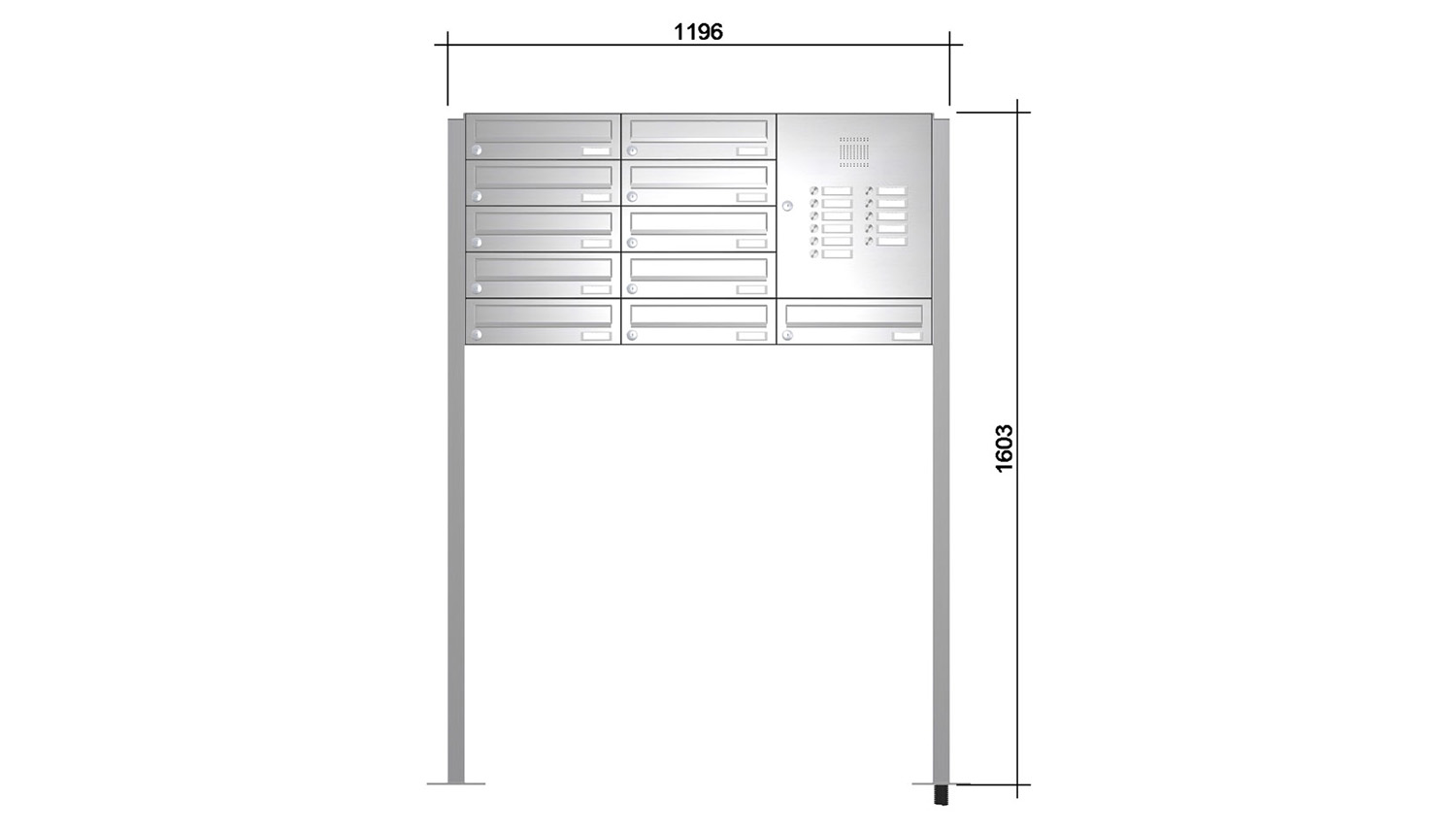 Briefkastenanlage | Freistehend | 11-fach | Waagerecht | Audio | Video | Edelstahl