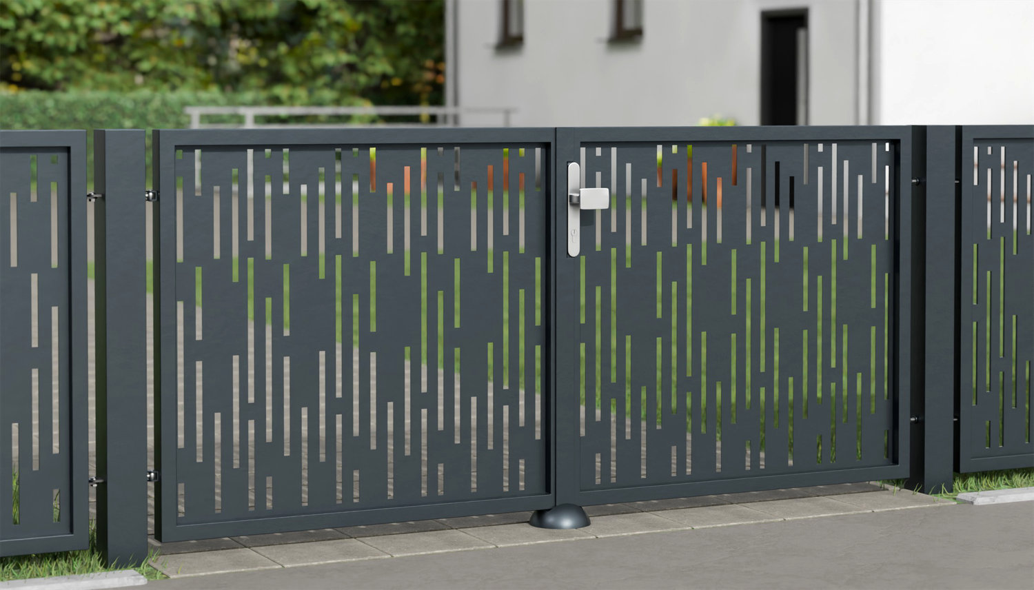 Tuinpoort aluminium 2-vleugelig lasergesneden ontwerp SF VE