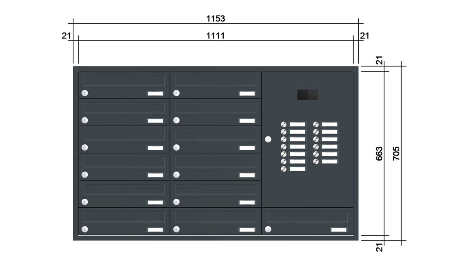 Briefkastenanlage | Unterputz | 13-fach | Waagerecht | Audio | Video | Farbe